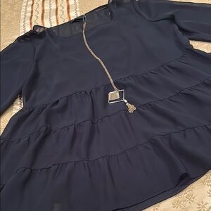 NWT AB Studio Black Formal Top, sheer black over a detachable cami, necklace, M